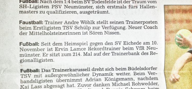Die KN weiß zu überraschen – Trainer Wöhlk im Jahresrückblick Die KN weiß zu überraschen – Trainer Wöhlk im Jahresrückblick
