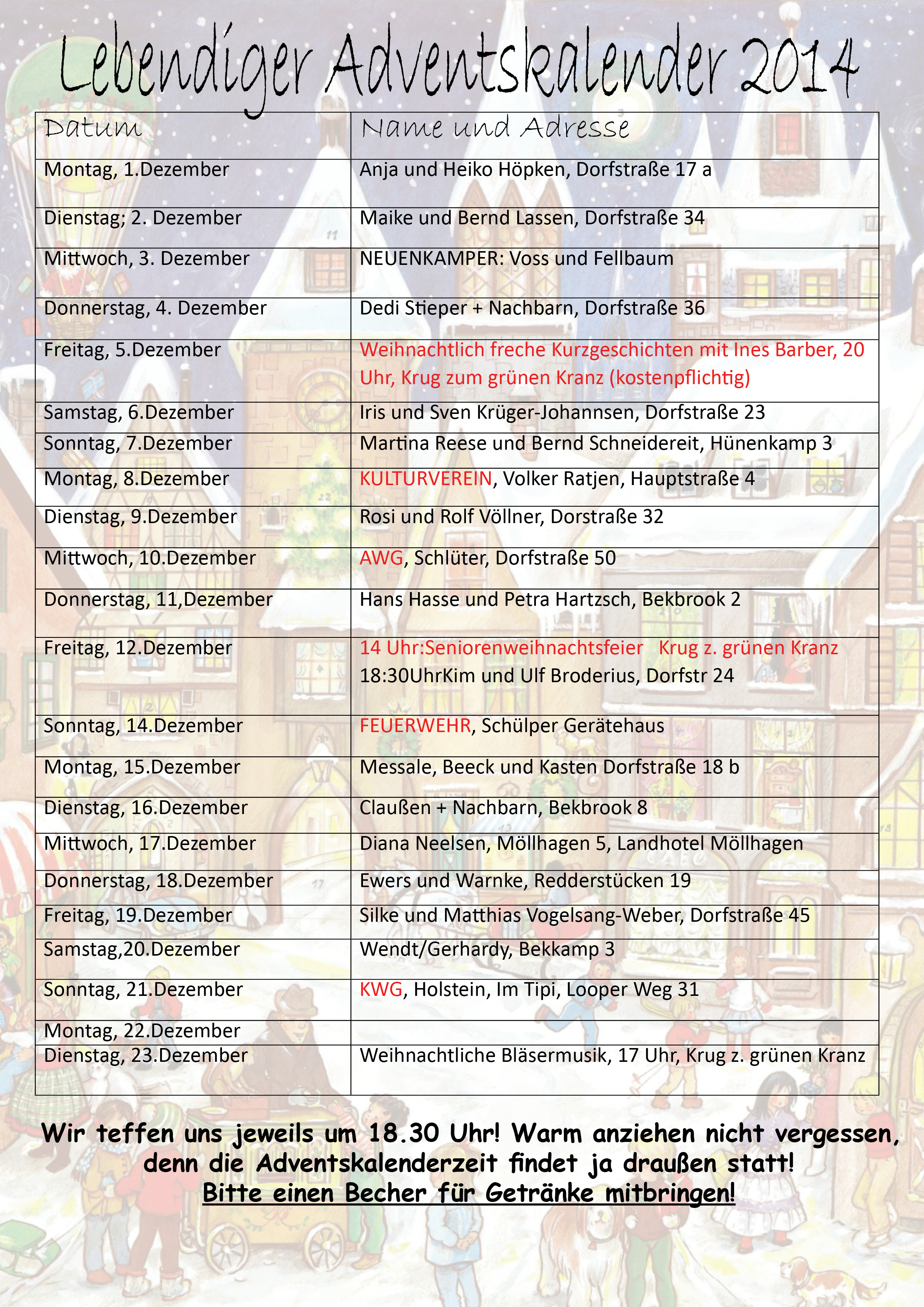 Der Lebendiger Adventskalender In Schulp 14 Tsv Schulp