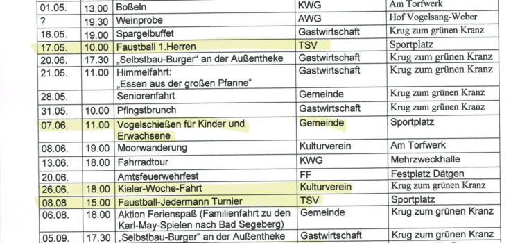 Veranstaltungskalender der Gemeinde 2020 mit Terminen vom TSV Veranstaltungskalender der Gemeinde 2020 mit Terminen vom TSV